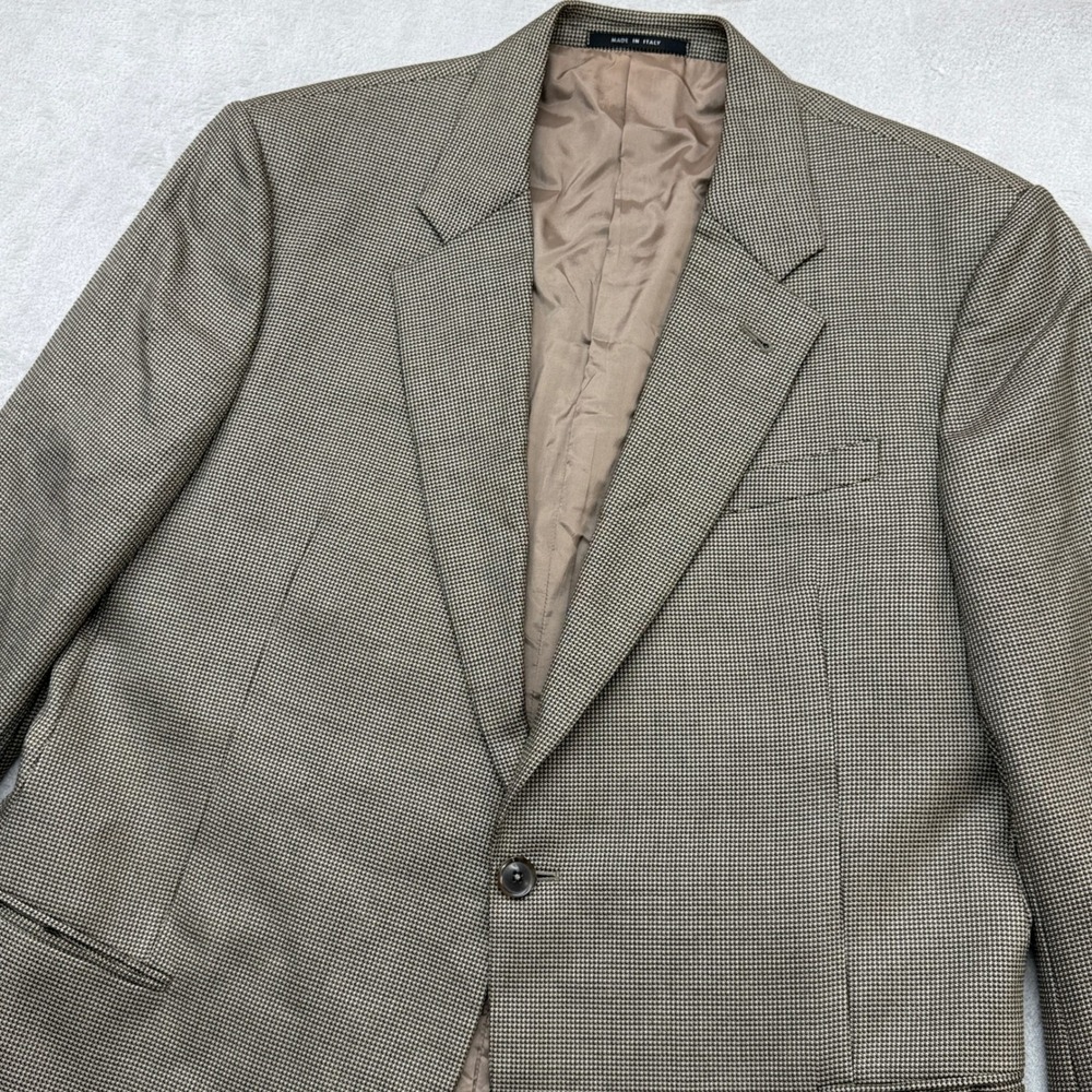 Armani Collezioni Blazer Mens 46R Brown Silk Wool Cashmere Micro Check Italy